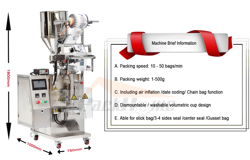 Small Scale Liquid / Powder / Grain Gel Sachet Bag Pouch Vertical Form Fill Seal (VFFS) Packing Machine